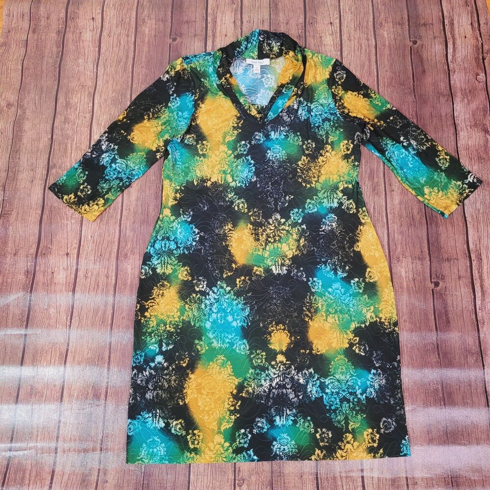 Nine West Womens Dress Multicolor 12 Cowl Neck 3/4 Sleeve Knee Length
